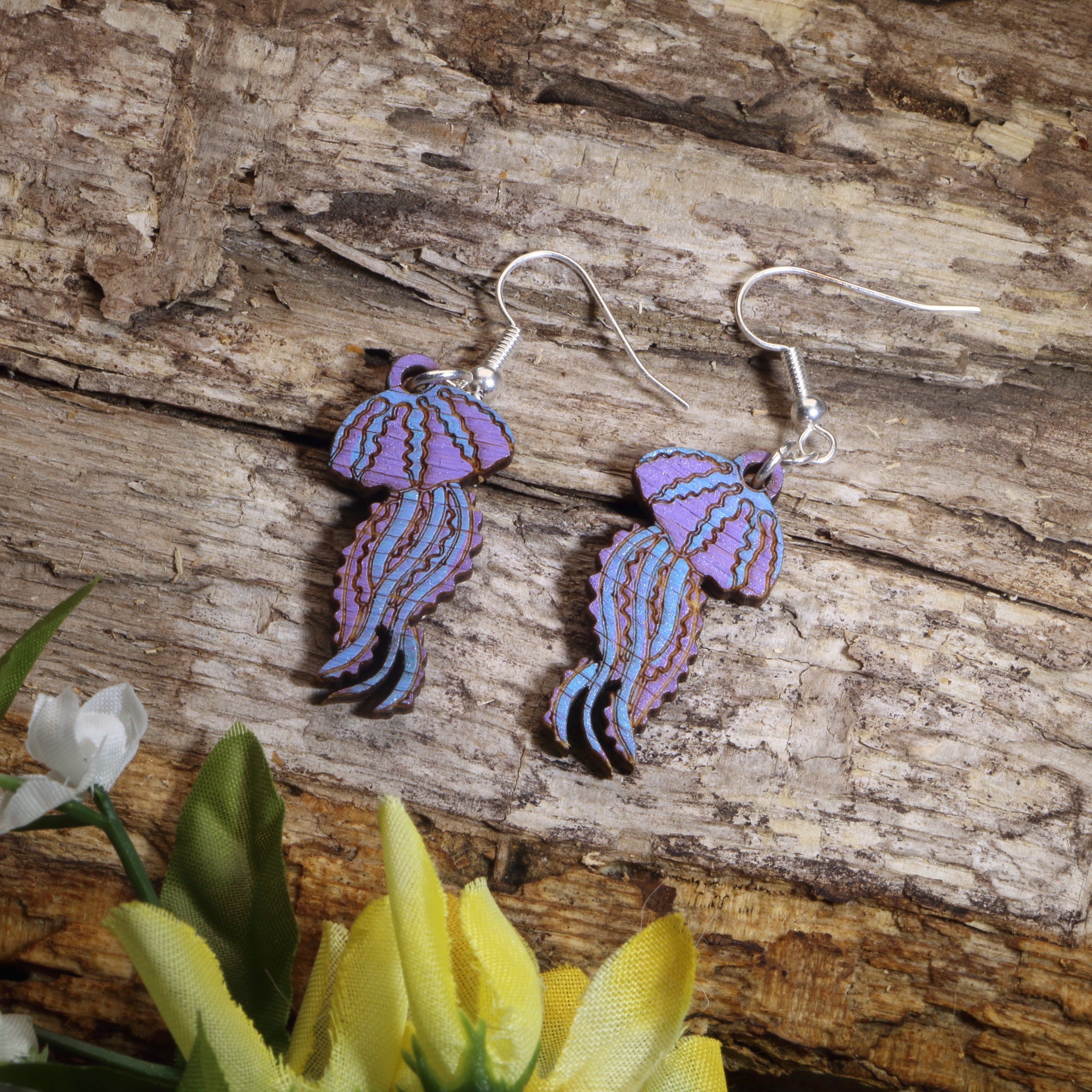 Jellyfish Wooden Earrings | Ocean Sea Life Jewelry
