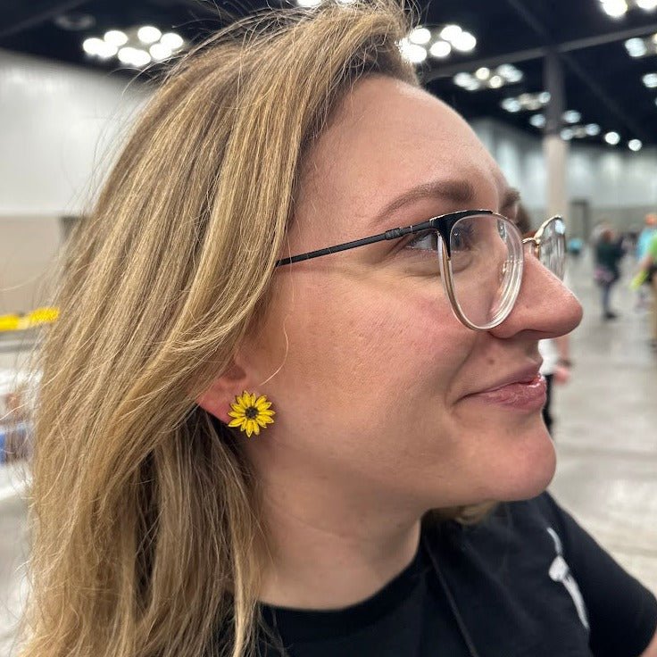 Kansas Sunflower Wooden Dangle Earrings | State Flower Jewelry by Cate's Concepts, LLC, handmade jewelry detail photo 2