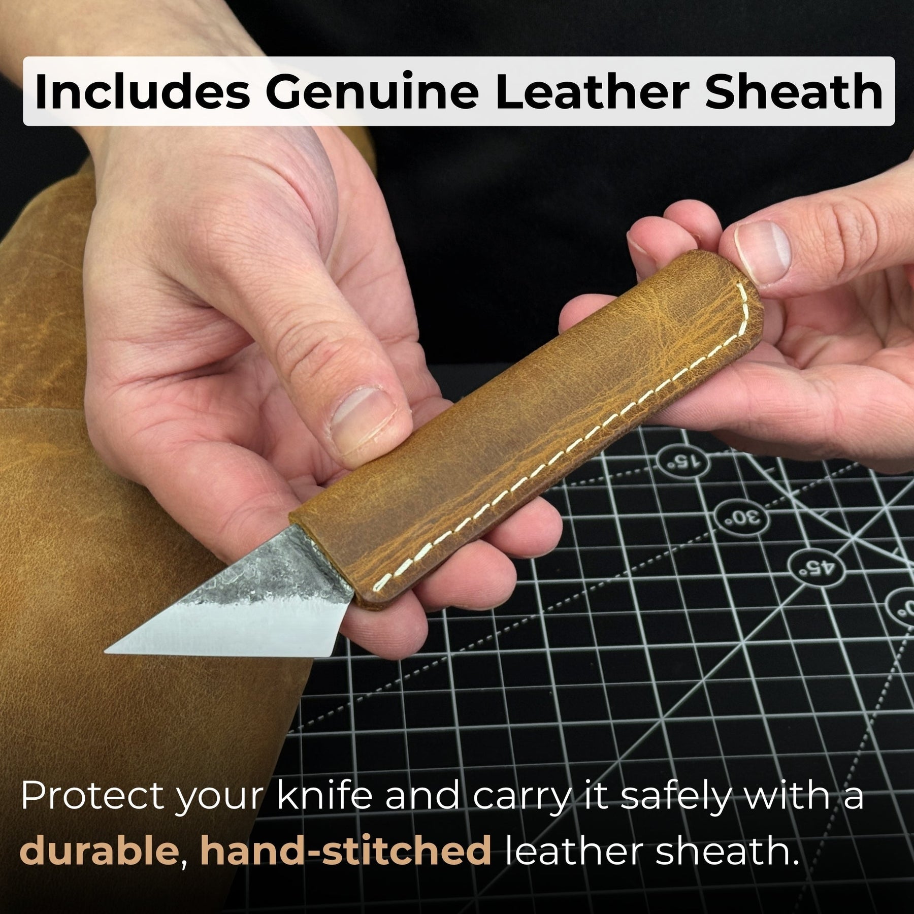 Kiridashi Knife - Razor-Sharp Carbon Steel Blade with Leather Sheath