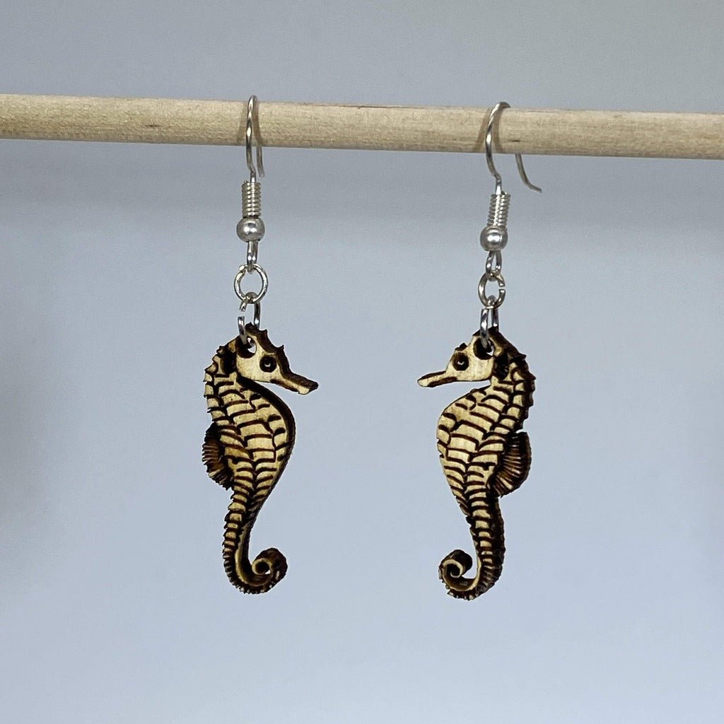 Kissing Seahorses Wooden Dangle Earrings | Ocean Love Jewelry