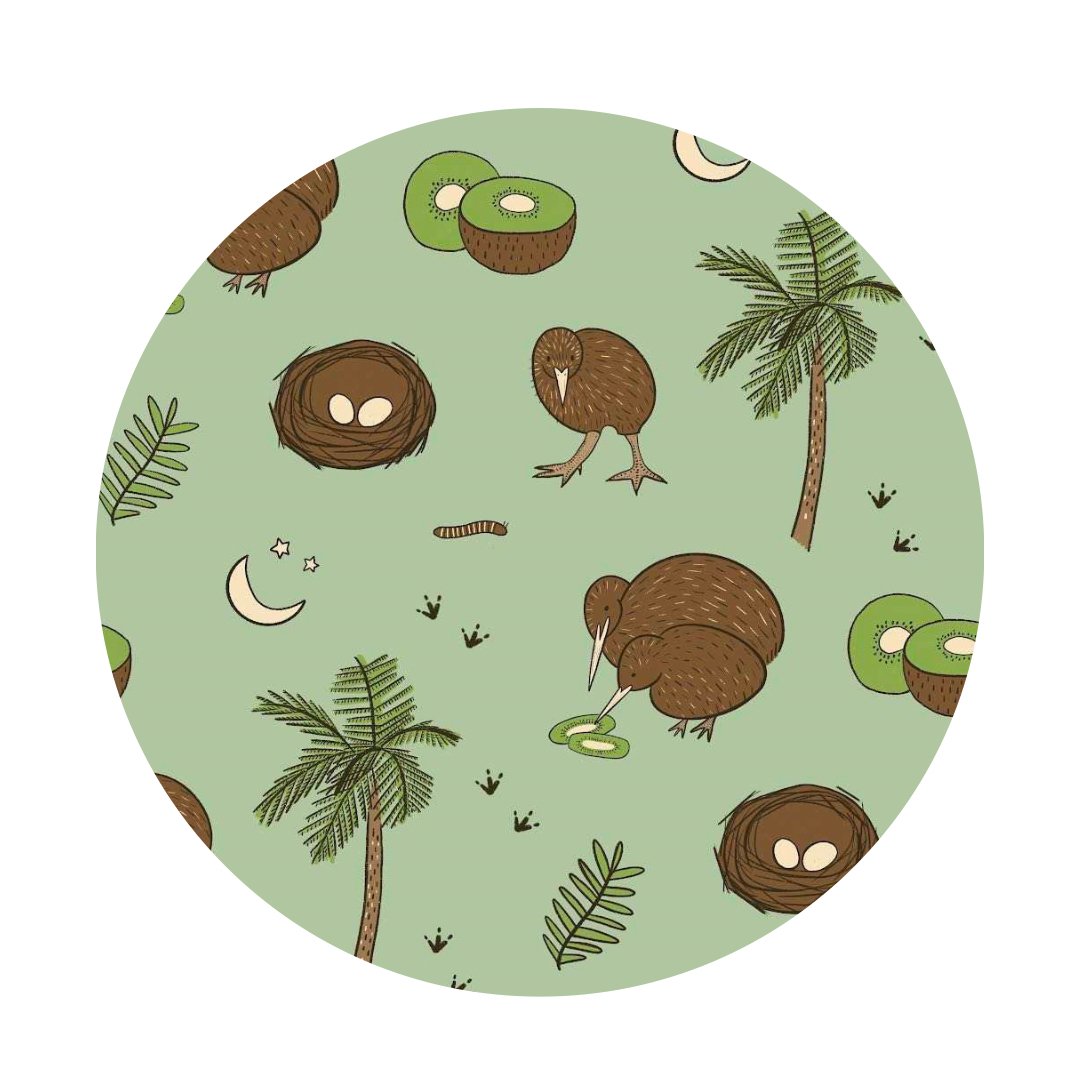 Additional view of Kiwi Bird reversible bamboo blanket with hand drawn animal print