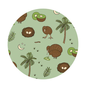 Additional view of Kiwi Bird reversible bamboo blanket with hand drawn animal print