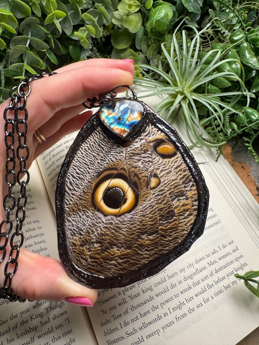 Labradorite and Giant Moth Wing Necklace (reversible)