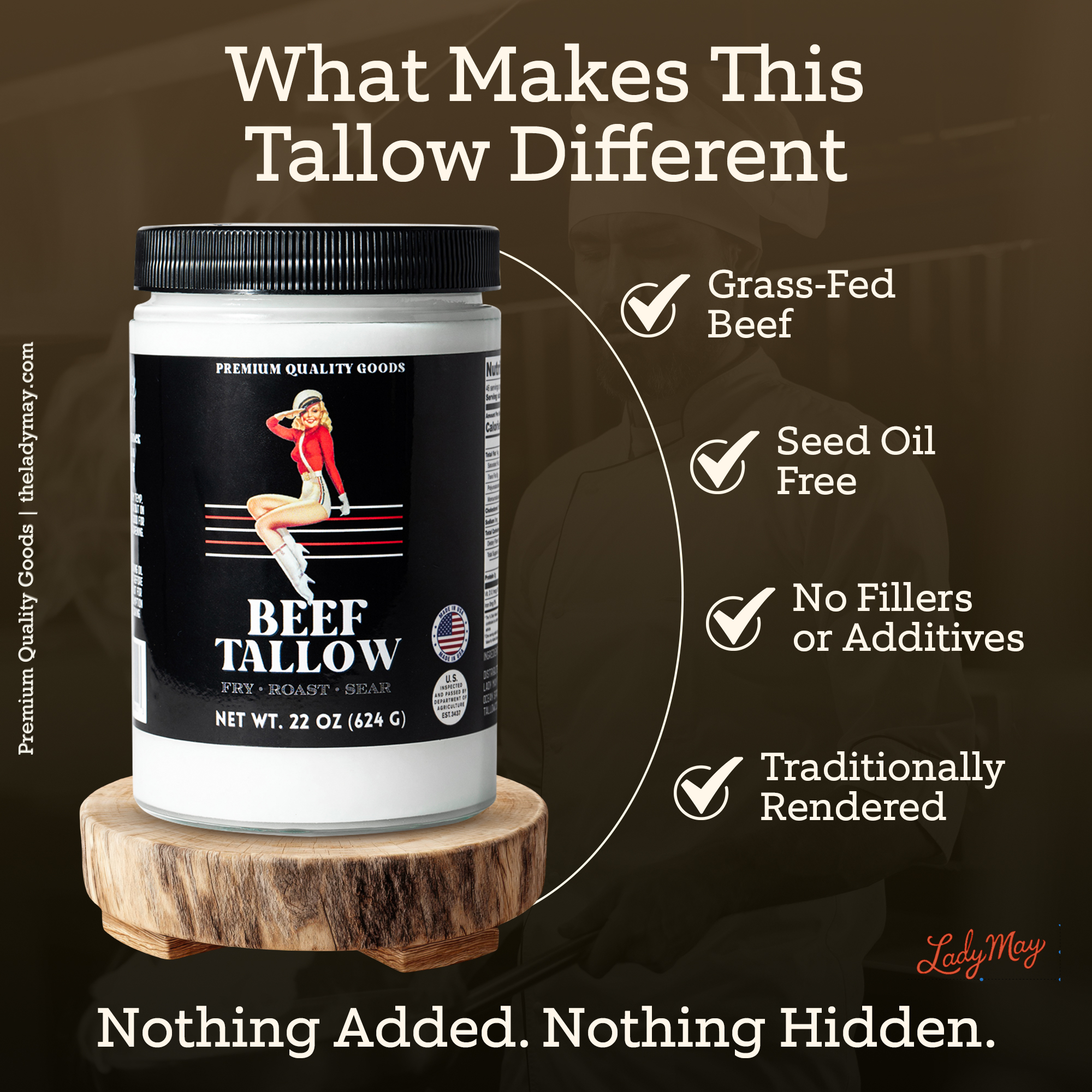 22oz Premium Grass-Fed Beef Tallow | Restaurant-Proven Cooking Fat | Seed Oil-Free by The Lady May, natural skincare detail photo 2
