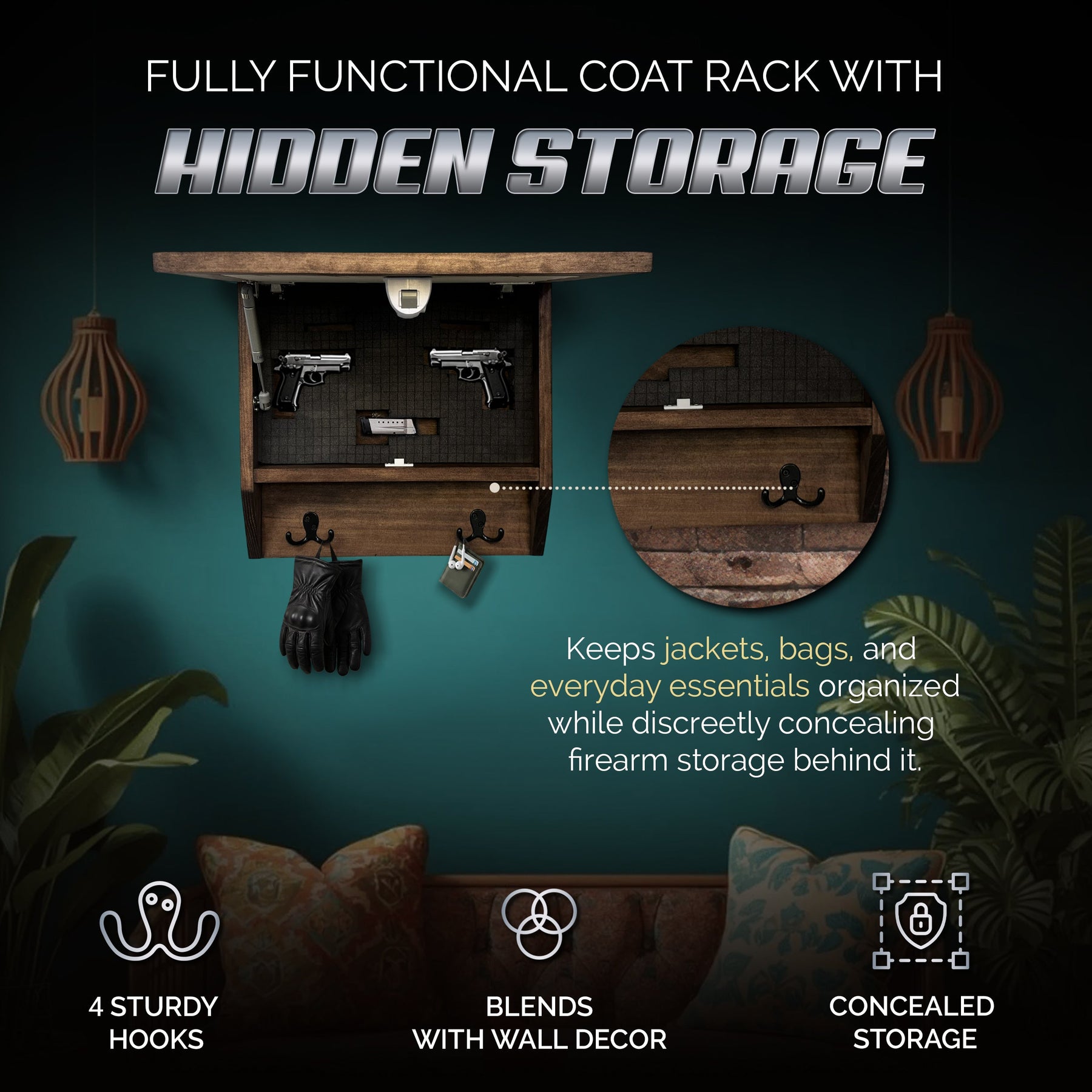 Leaping Deer Gun Concealment Furniture - Handcrafted Hidden Gun Storage Wall Decor - Hidden Safe Furniture with Magnetic Lock for Quick Access - Made in USA
