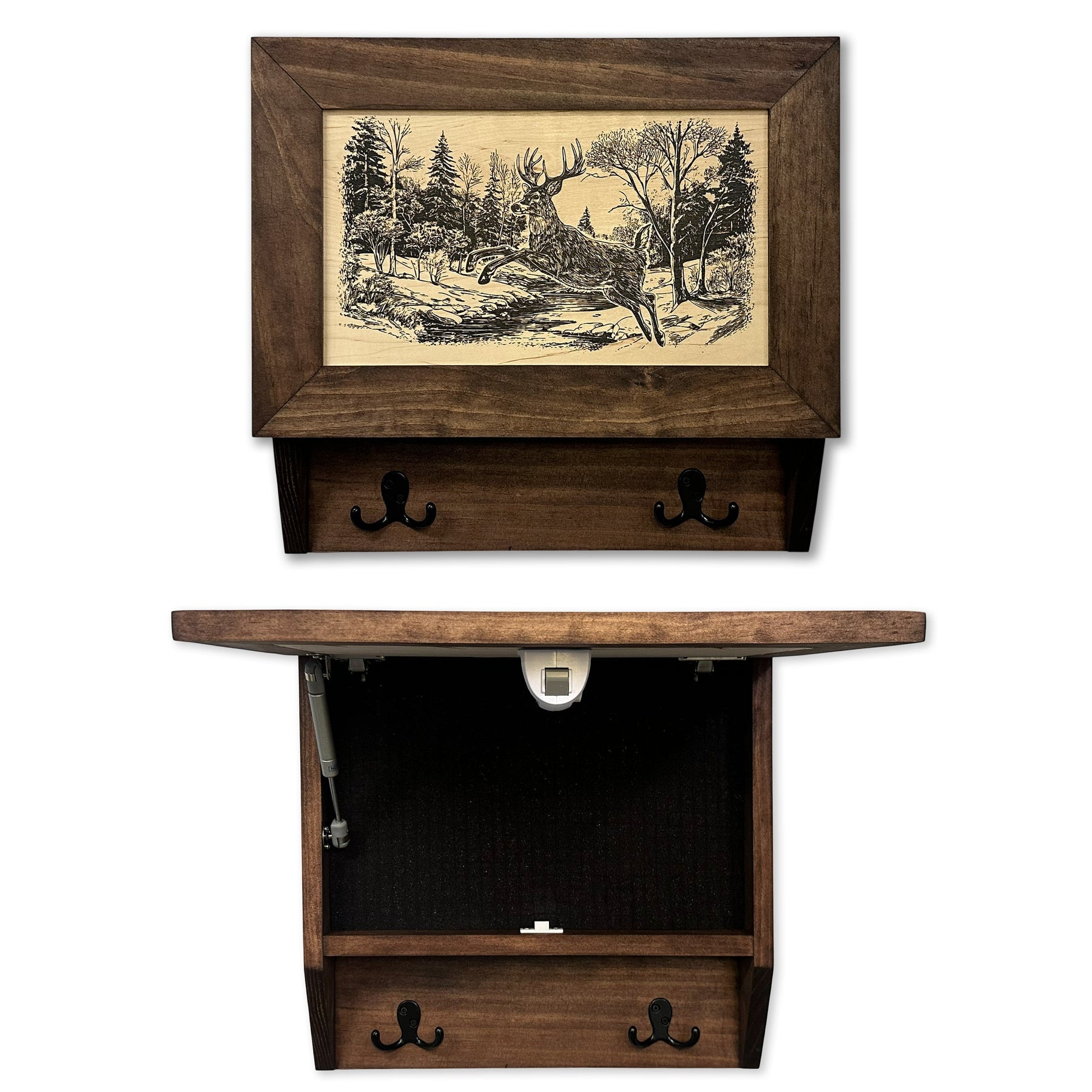 Leaping Deer Gun Concealment Furniture - Handcrafted Hidden Gun Storage Wall Decor - Hidden Safe Furniture with Magnetic Lock for Quick Access - Made in USA