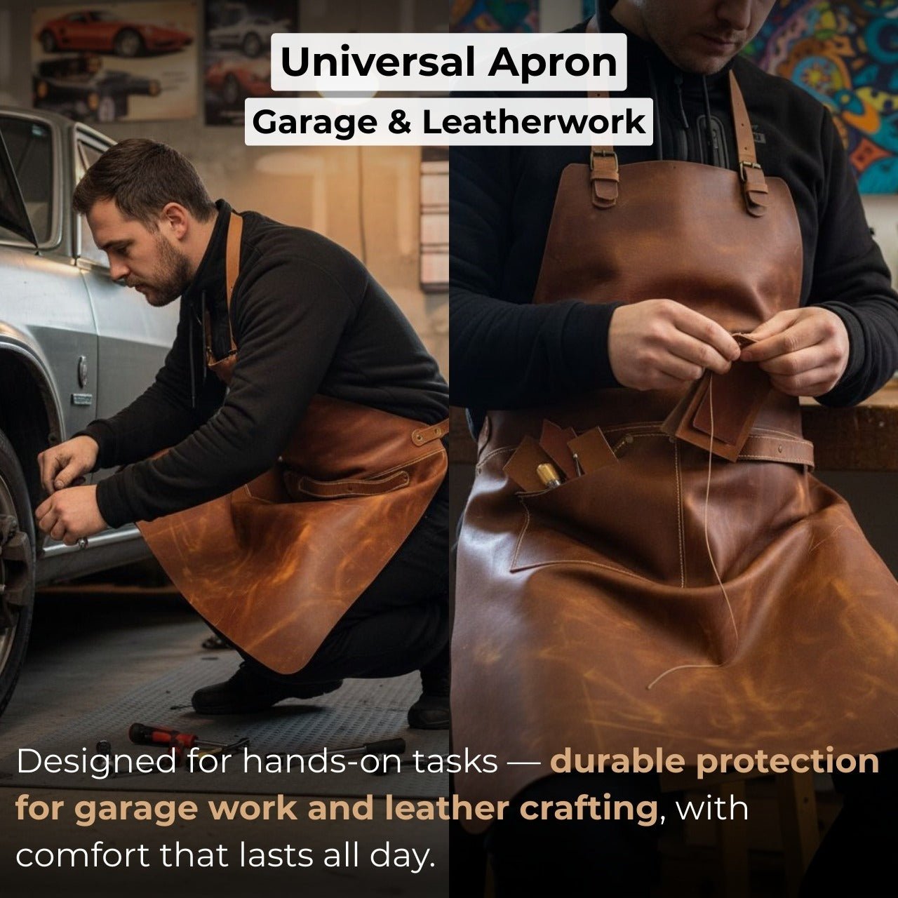 Leather Apron with Adjustable Straps and Pockets