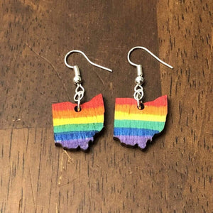 Ohio Pride Wooden Dangle Earrings | LGBTQ State Jewelry