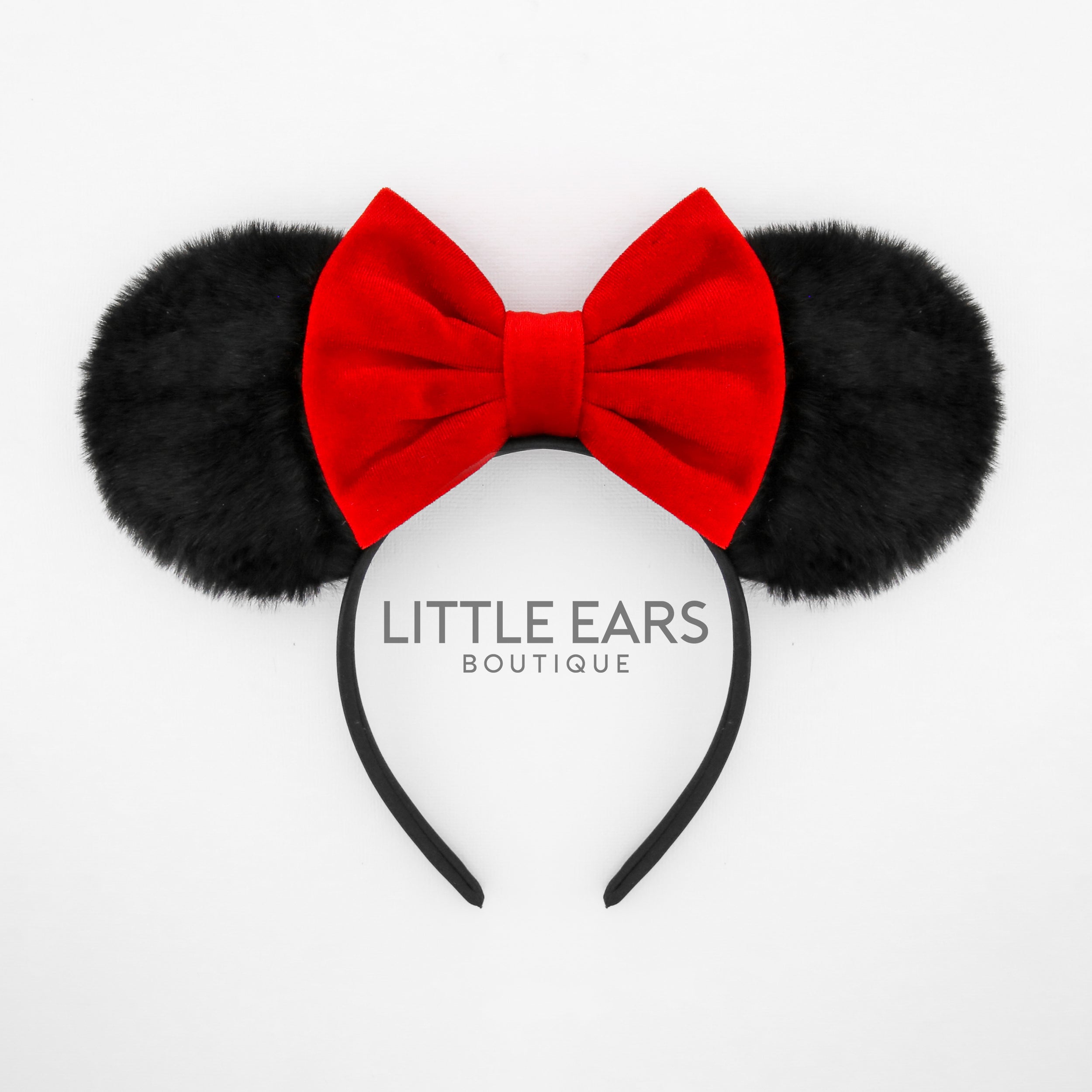 Red Bow & Black Fur Ears by Little Ears Boutique, headbands main product photo