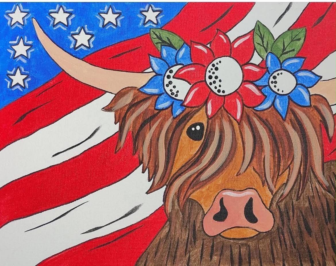 Coastal Canvas Painting - 2 choices of patriotic Eagle or Highland Cow - June 23 by The Mosaic Turtle, original artwork main product photo