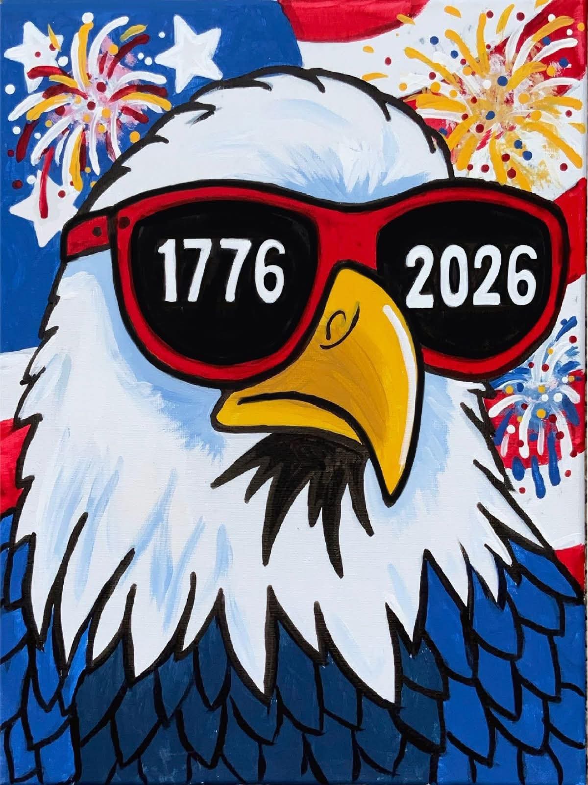 Coastal Canvas Painting - 2 choices of patriotic Eagle or Highland Cow - June 23 by The Mosaic Turtle, original artwork detail photo 2