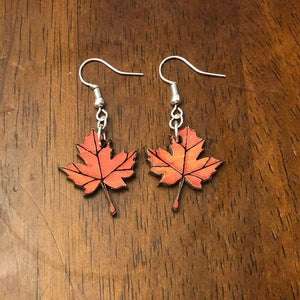 Maple Leaf Wooden Dangle Earrings | Nature Fall Jewelry