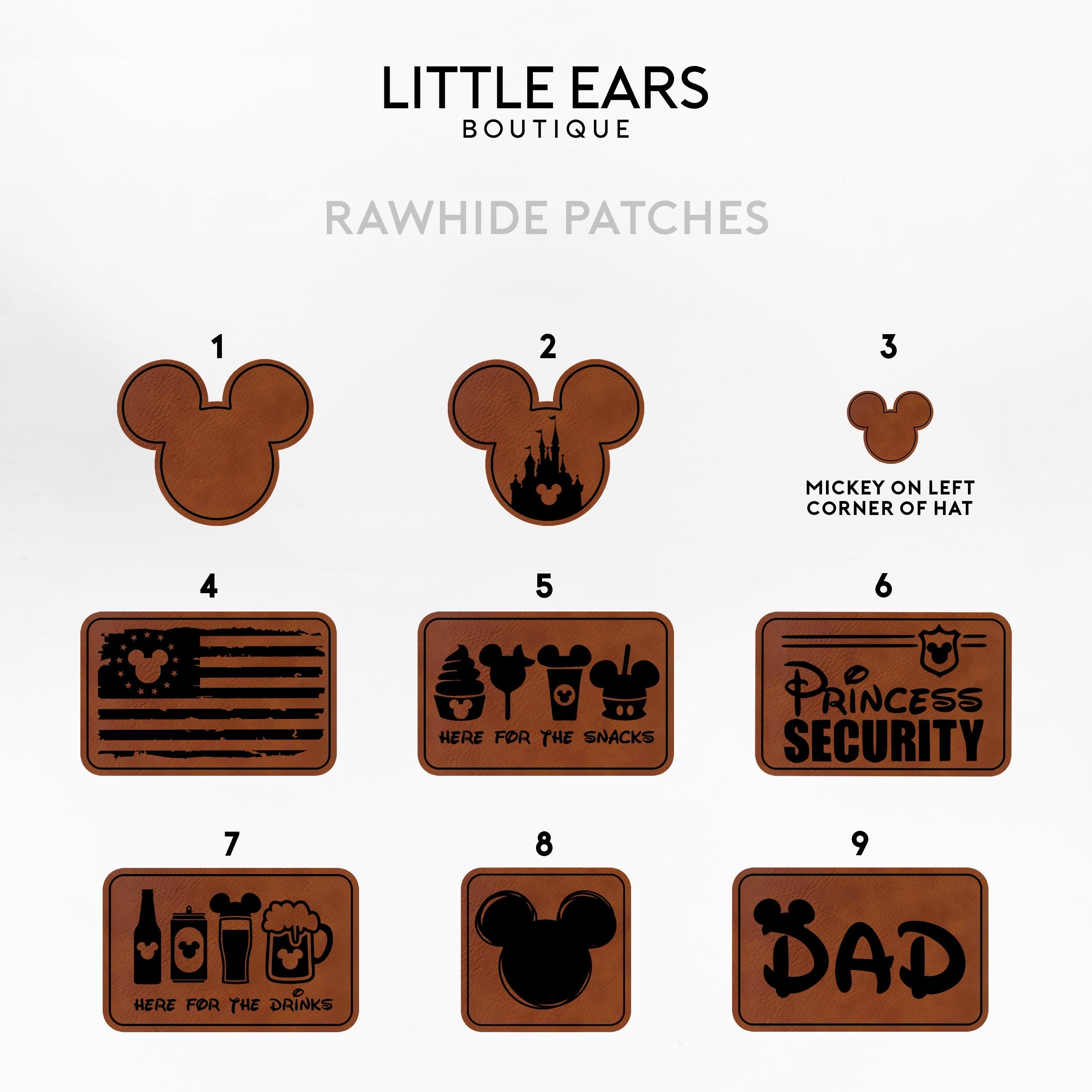 Classic leather patch theme park hat detail by Little Ears Boutique