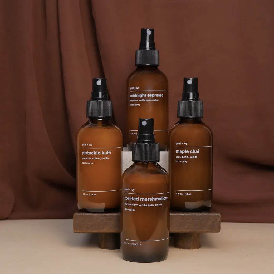 Gold + Ivy Midnight Espresso room spray in amber bottle