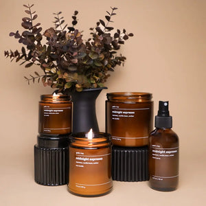 gold + ivy midnight espresso room spray and candles