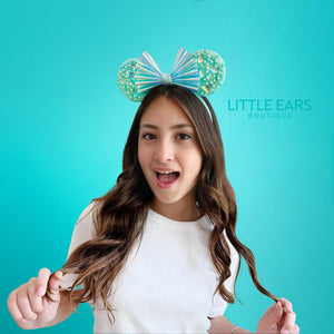 Mint Iridescent Sparkle Ears by Little Ears Boutique, scented candle detail photo 7