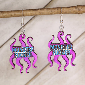 Monster Lover Wooden Earrings | Funny Fantasy Adult Humor Jewelry