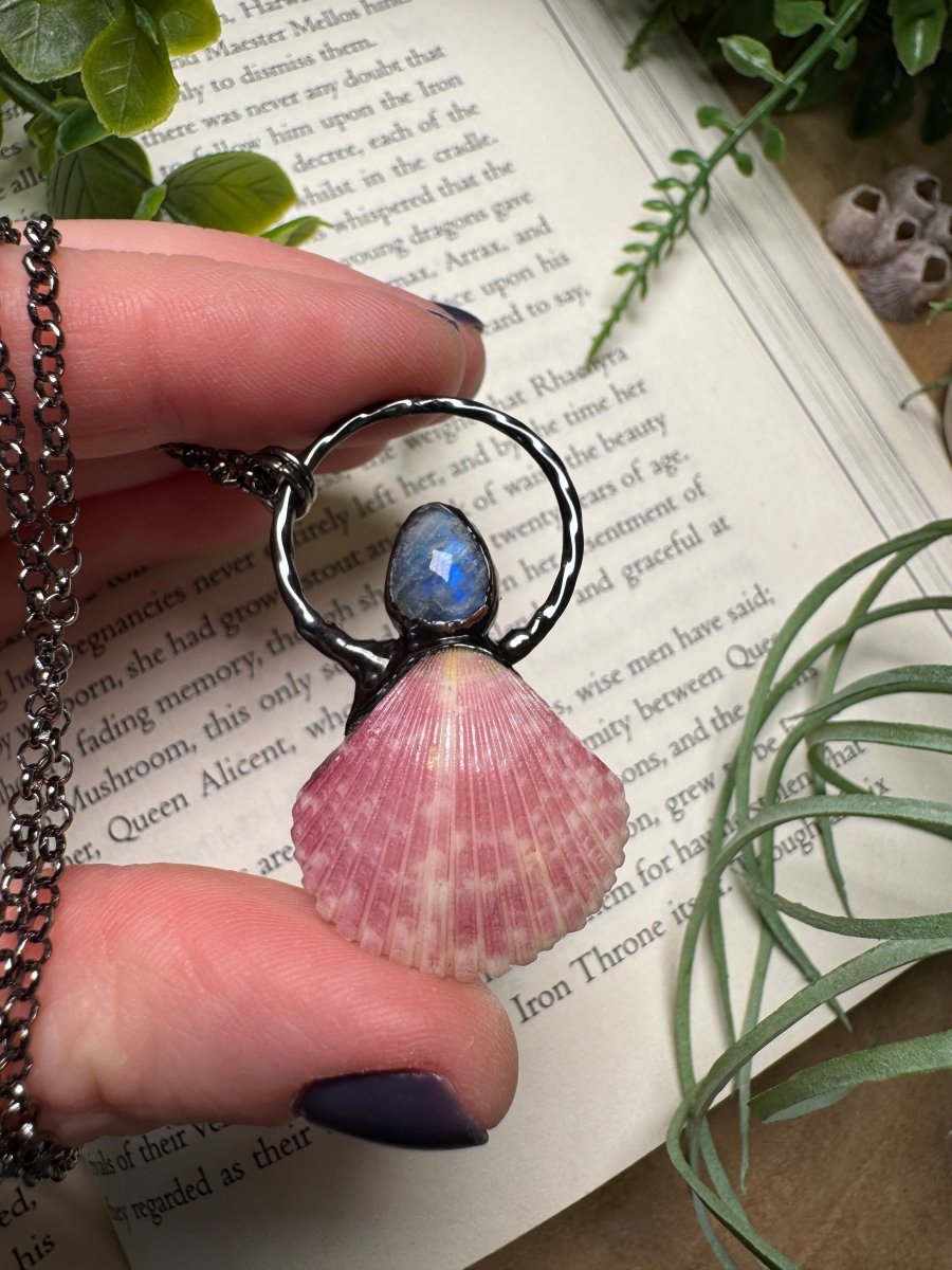 Moonstone and Scallop Shell Necklace