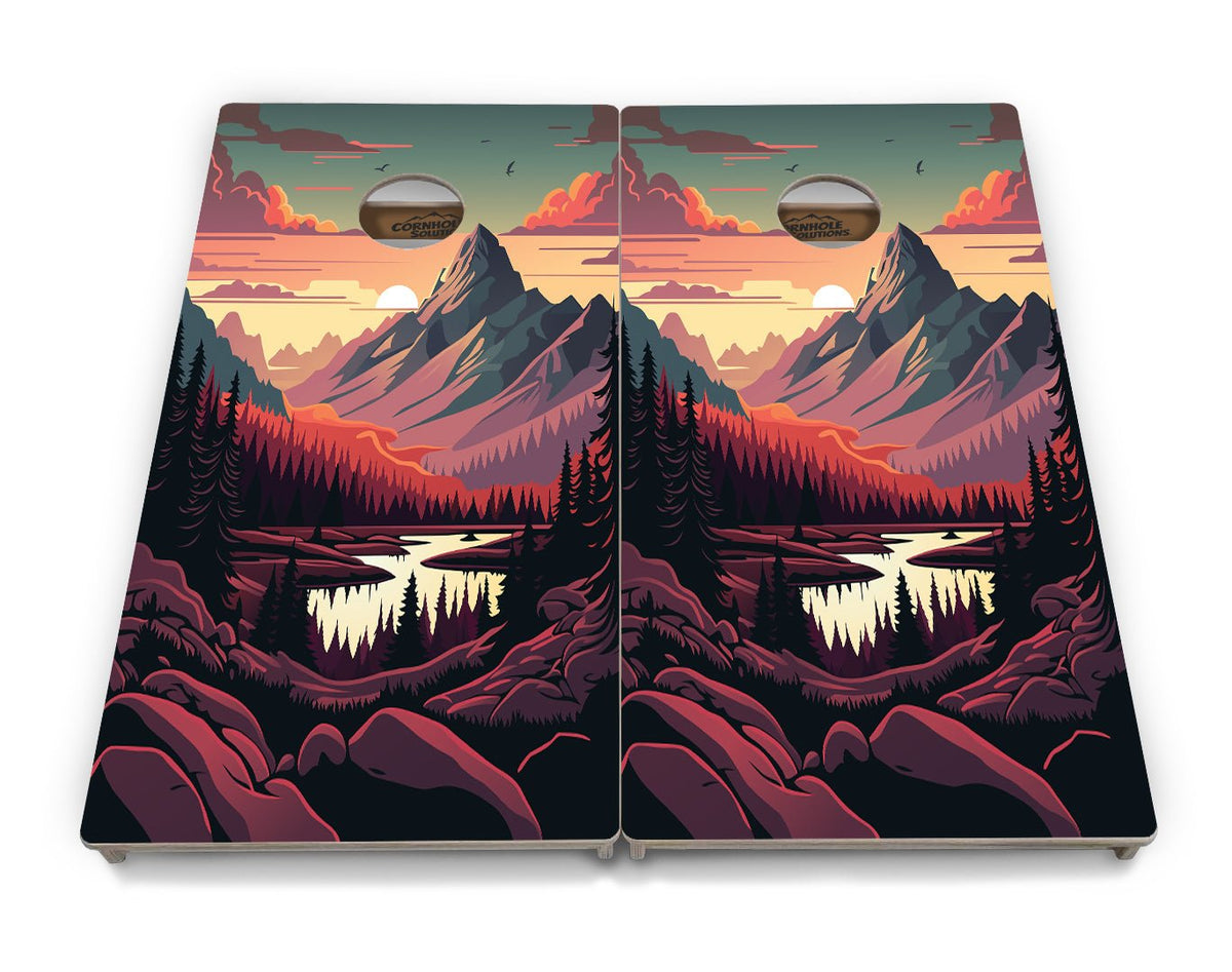 Mountain Sunset Cornhole Boards – Tournament Series