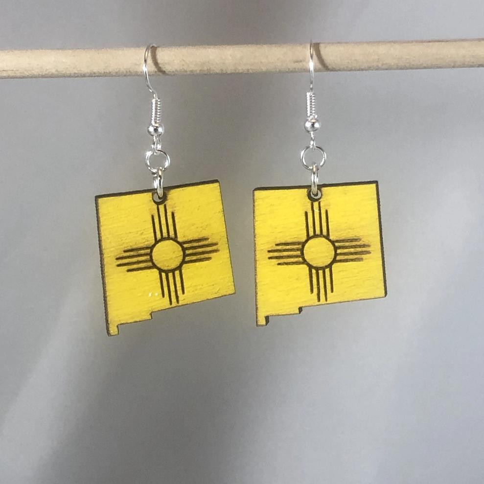 New Mexico Zia Wooden Dangle Earrings | State Symbol Jewelry