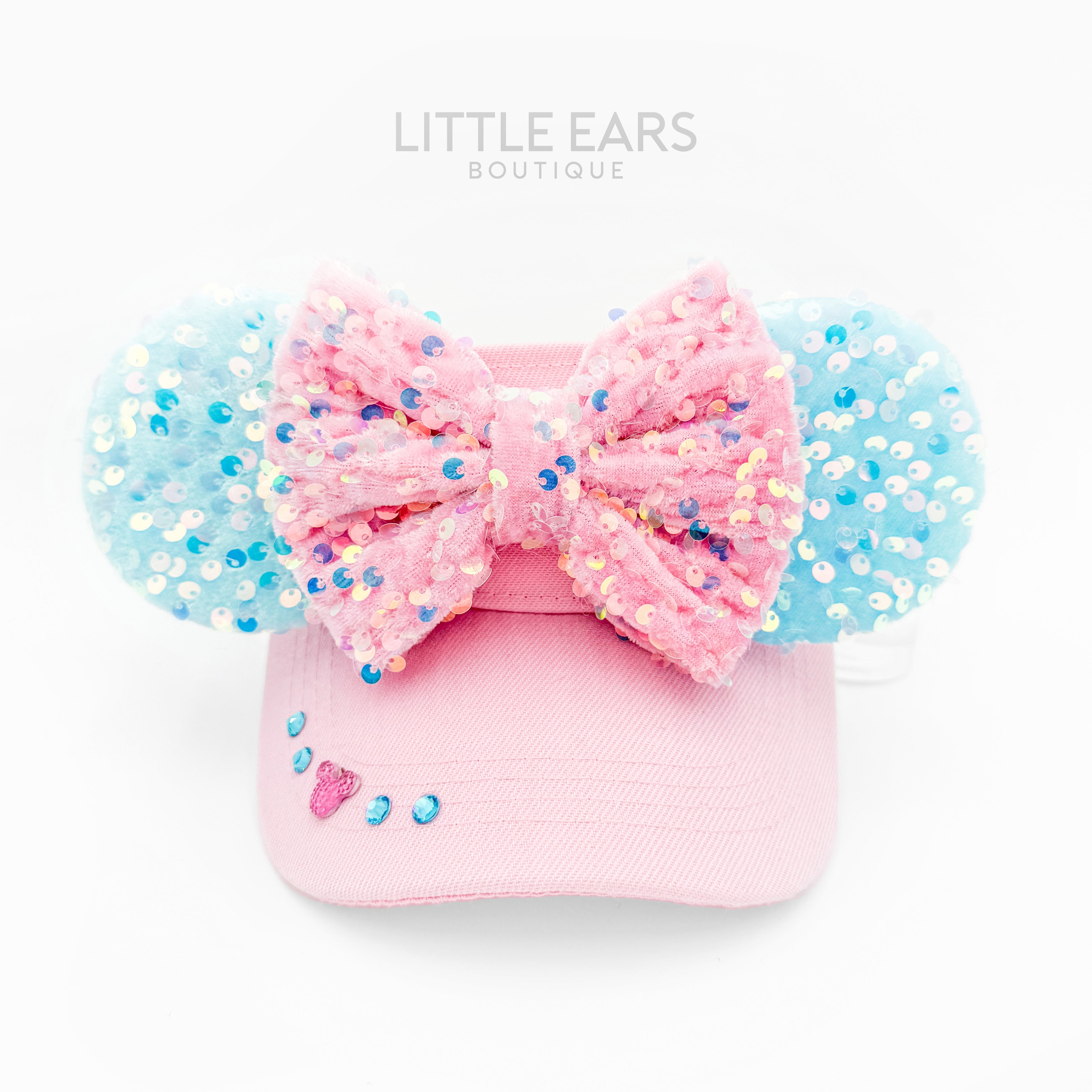 Pink & Aqua Sequin Visor by Little Ears Boutique, custom hat main product photo