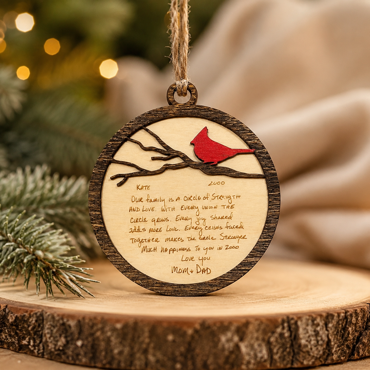 Personalized Cardinal Ornament with Handwriting or Custom Quote