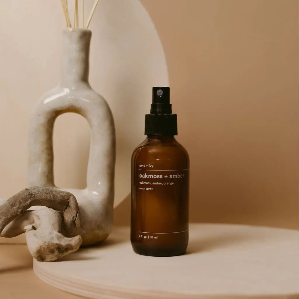Oakmoss + amber room spray by gold + ivy, scented candle main product photo
