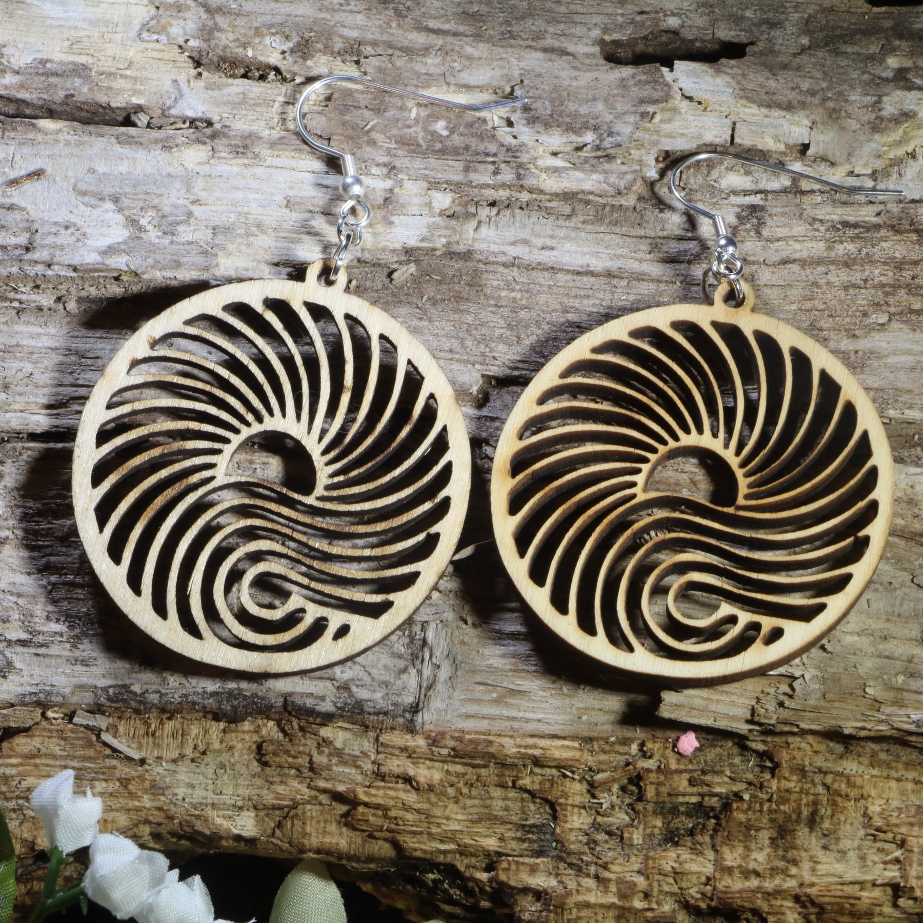 Big Wave Wooden Circle Dangle Earrings | Ocean Surf Jewelry