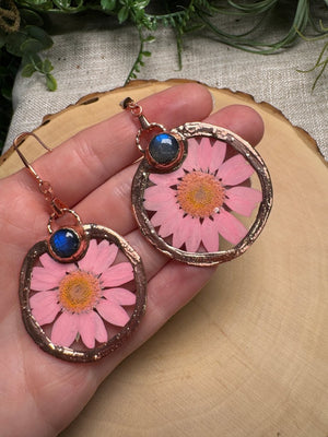 Oceana- Labradorite and Flower Earrings detail view by Copper Ashes