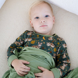 Additional view of Ocelot reversible bamboo blanket with hand drawn animal print