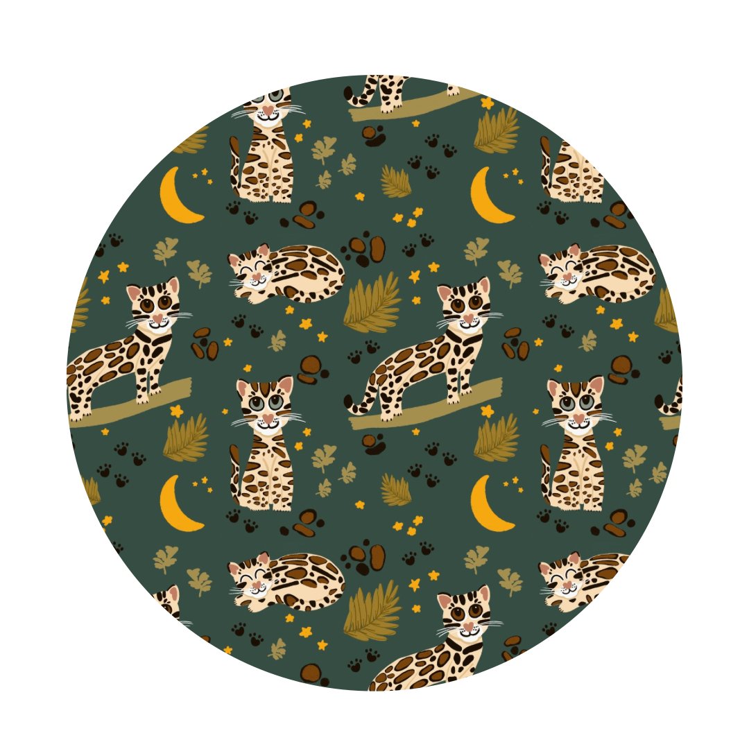 Additional view of Ocelot bamboo baby zip pajamas with hand drawn animal print