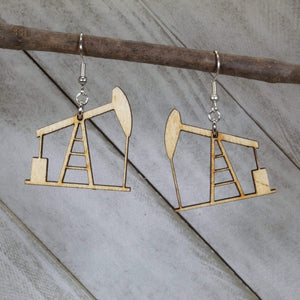 Oil Rig Pump Jack Wooden Dangle Earrings | Industrial Jewelry