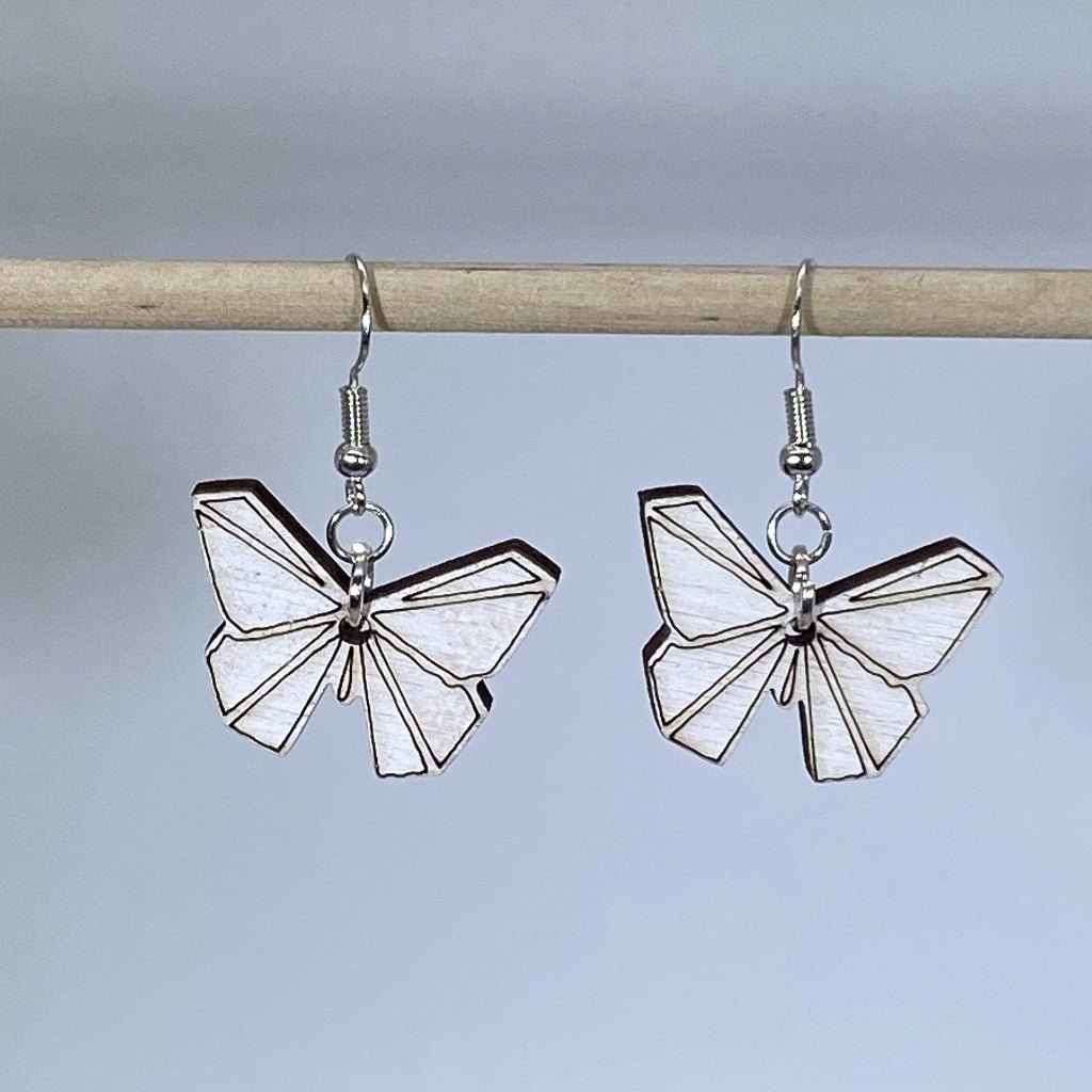 Origami Butterfly Wooden Dangle Earrings | Minimalist Nature Jewelry