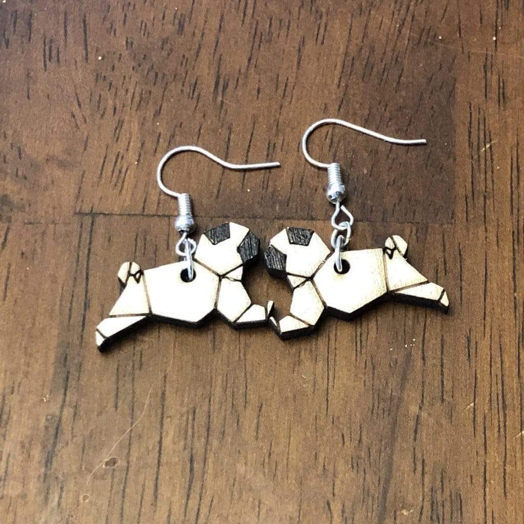 Origami Pug Wooden Dangle Earrings | Dog Lover Jewelry by Cate's Concepts, LLC, handmade jewelry detail photo 2