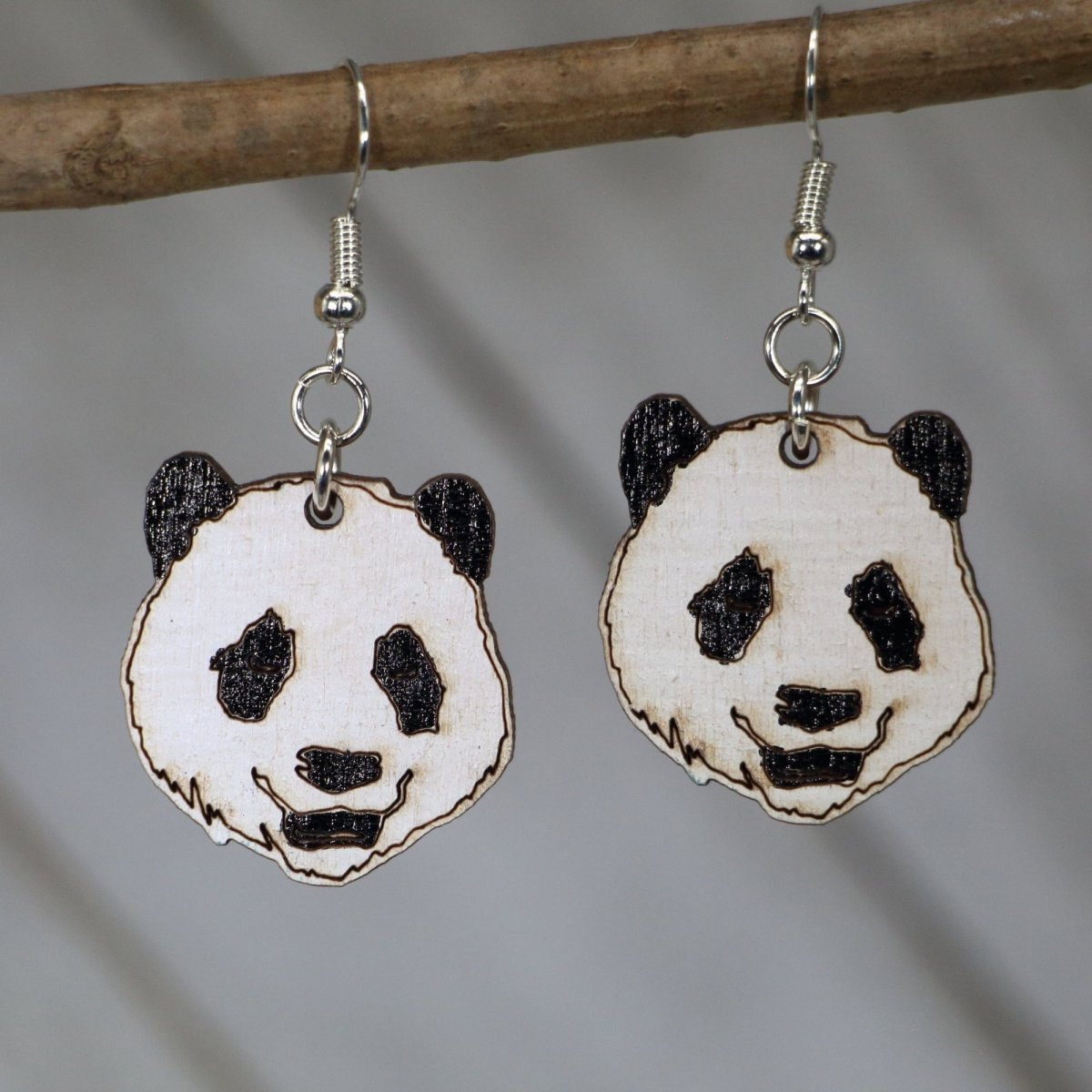 Panda Face Wooden Dangle Earrings | Animal Jewelry