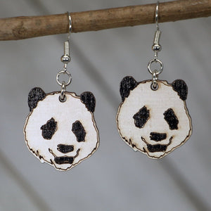 Panda Face Wooden Dangle Earrings | Animal Jewelry