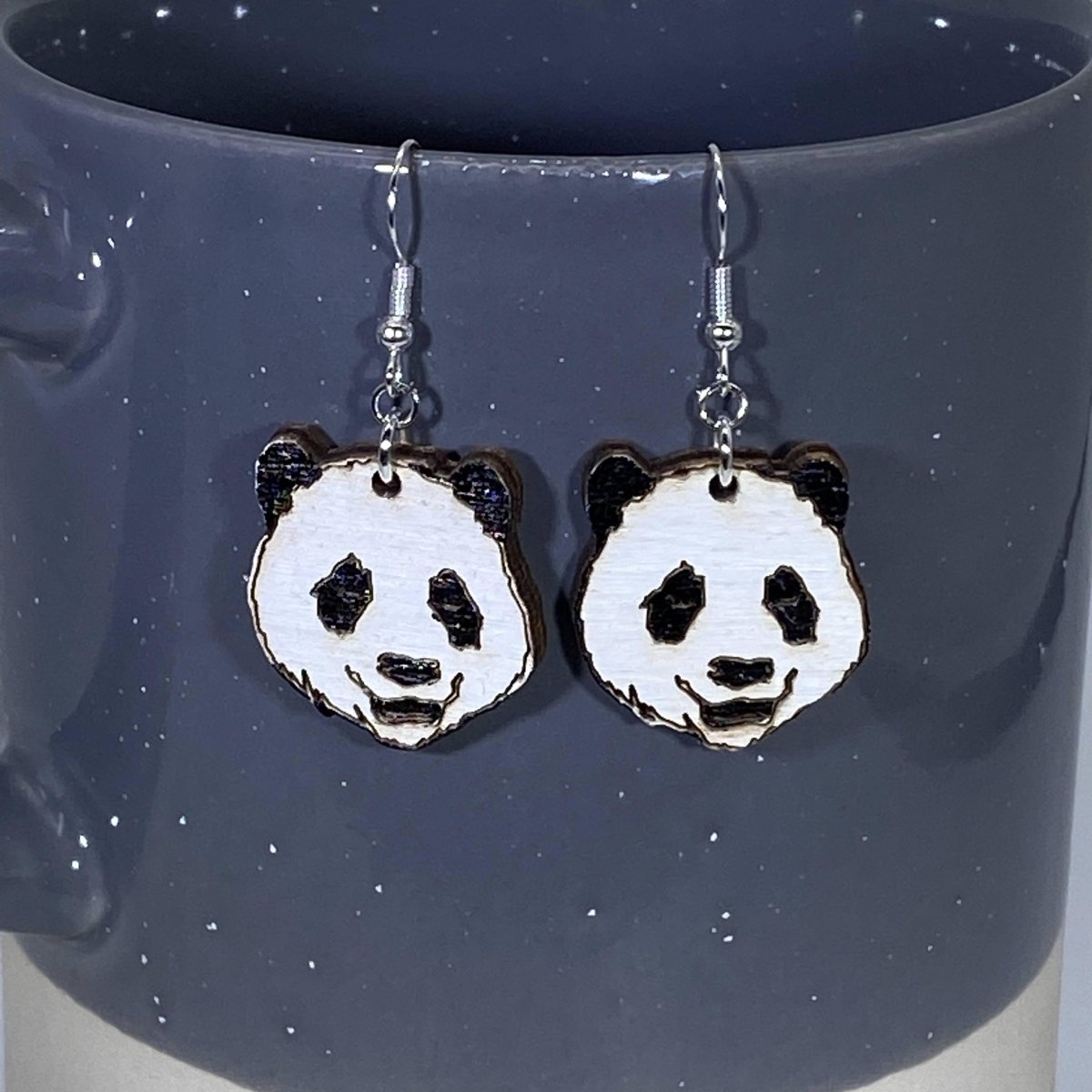 Panda Face Wooden Dangle Earrings | Animal Jewelry