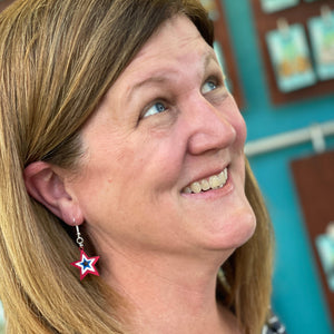 USA Stars Wooden Earrings | Patriotic American Flag Jewelry