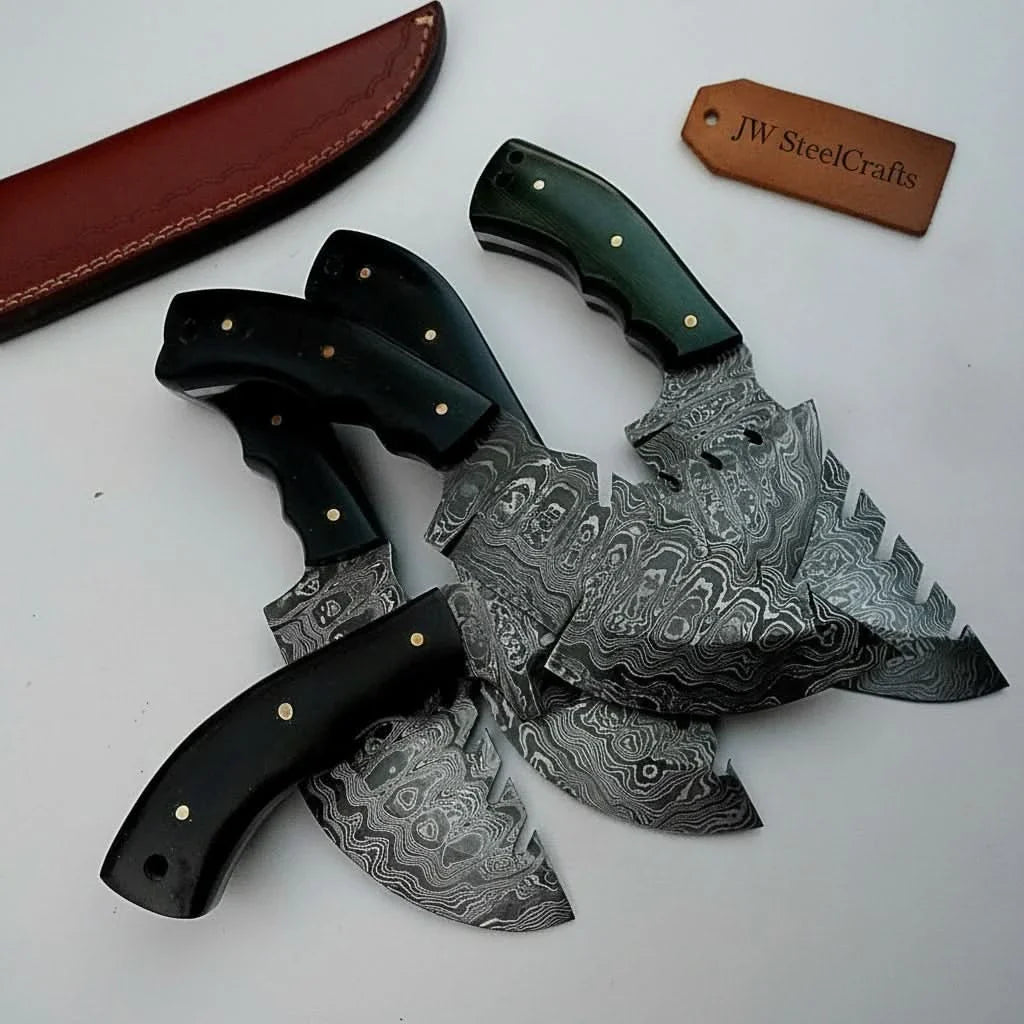 Custom Pattern-Welded Damascus Tracker Knives Collection (5 Knives) — Bushcraft & Survival Set by JW SteelCrafts, Southern handmade gift main product photo