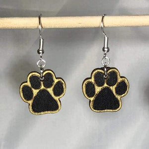 Paw Print Wooden Dangle Earrings | Pet Lover Jewelry