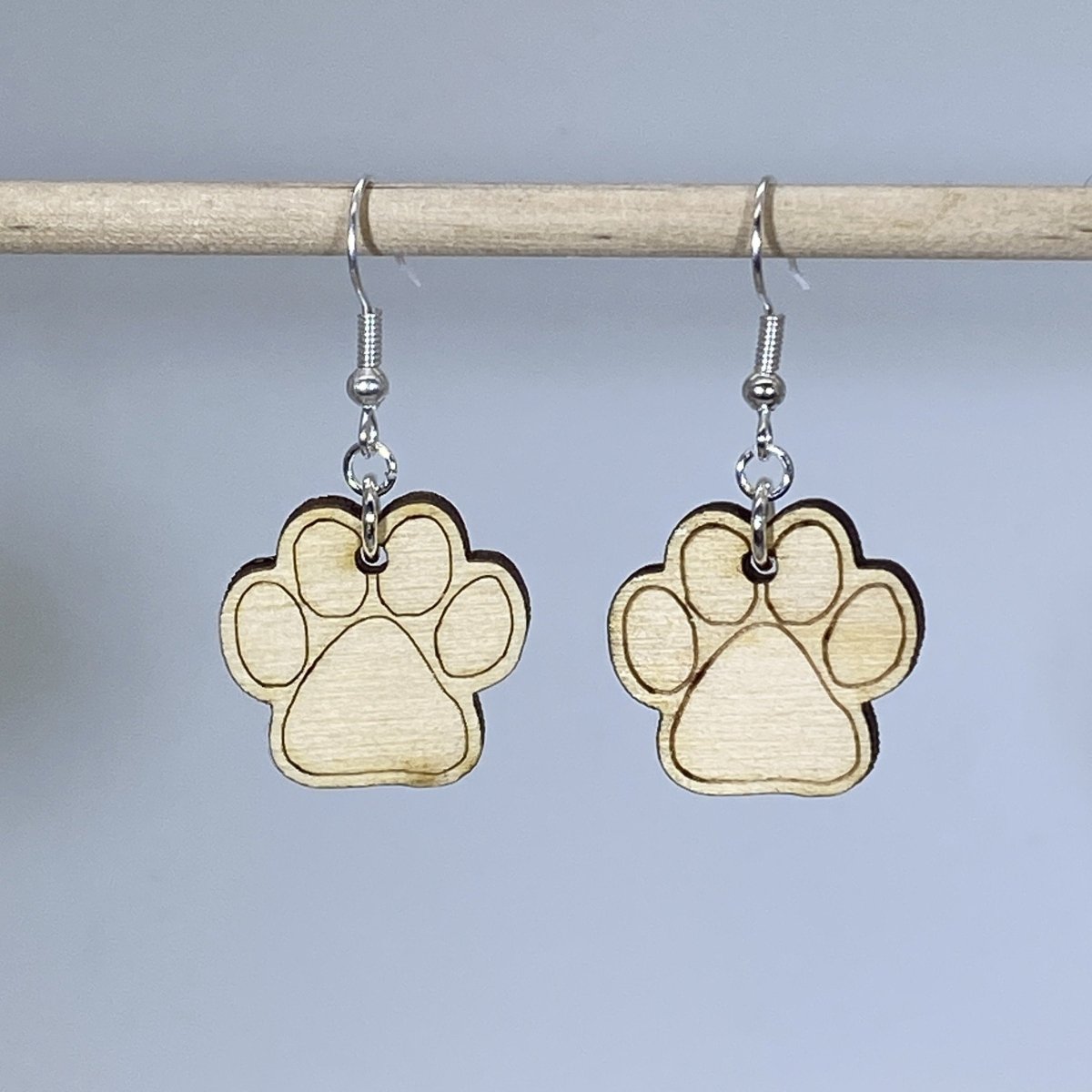 Paw Print Wooden Dangle Earrings | Pet Lover Jewelry by Cate's Concepts, LLC, handmade jewelry detail photo 2