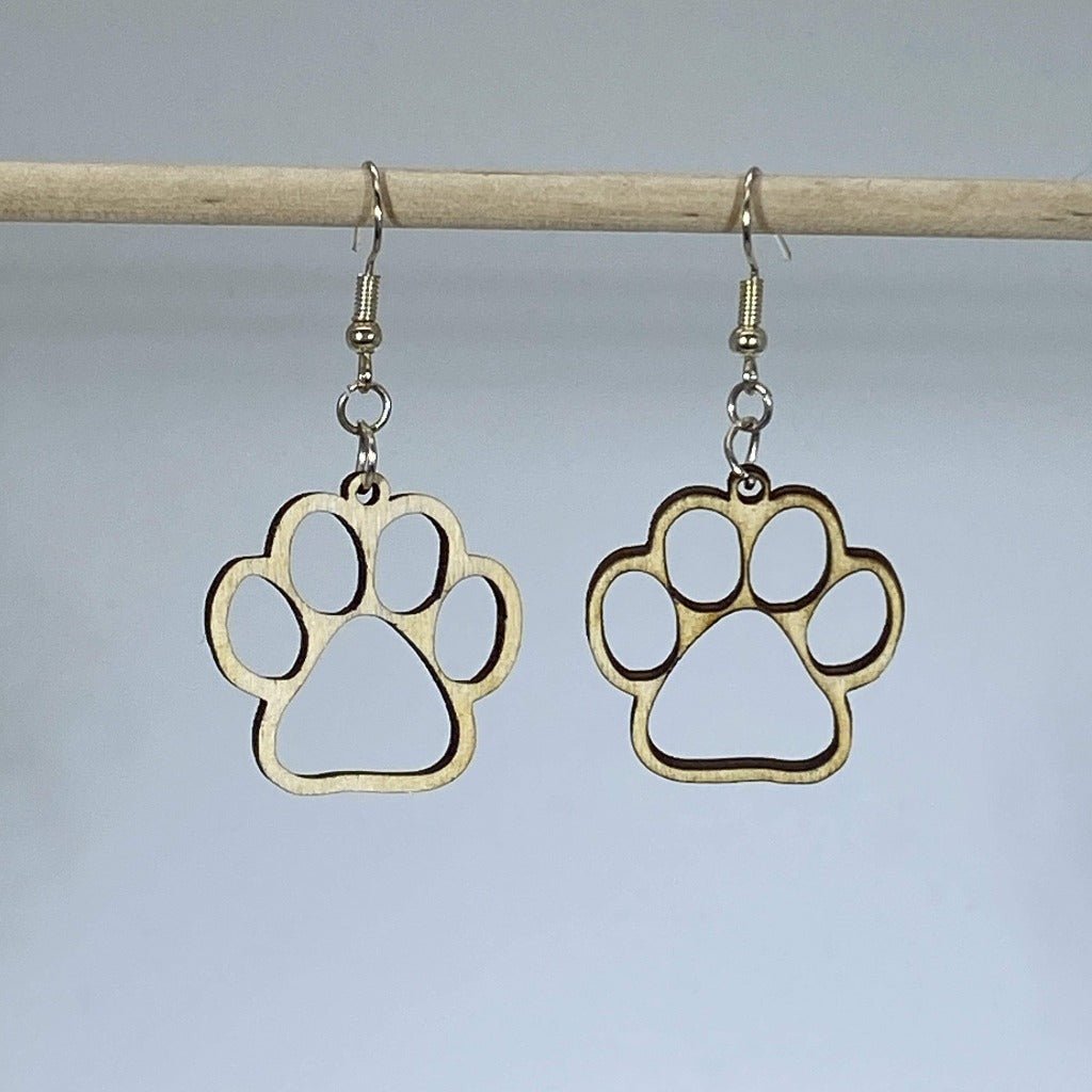 Paw Print Cutout Wooden Earrings | Dog Lover Pet Jewelry