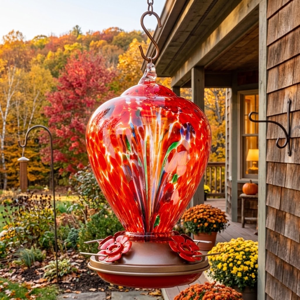 Crimson Calla Glass Hummingbird Feeder