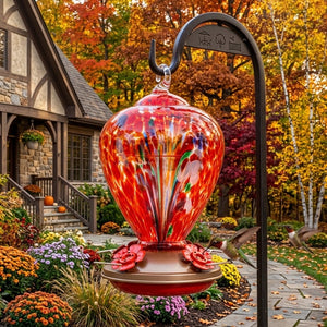 Crimson Calla Glass Hummingbird Feeder