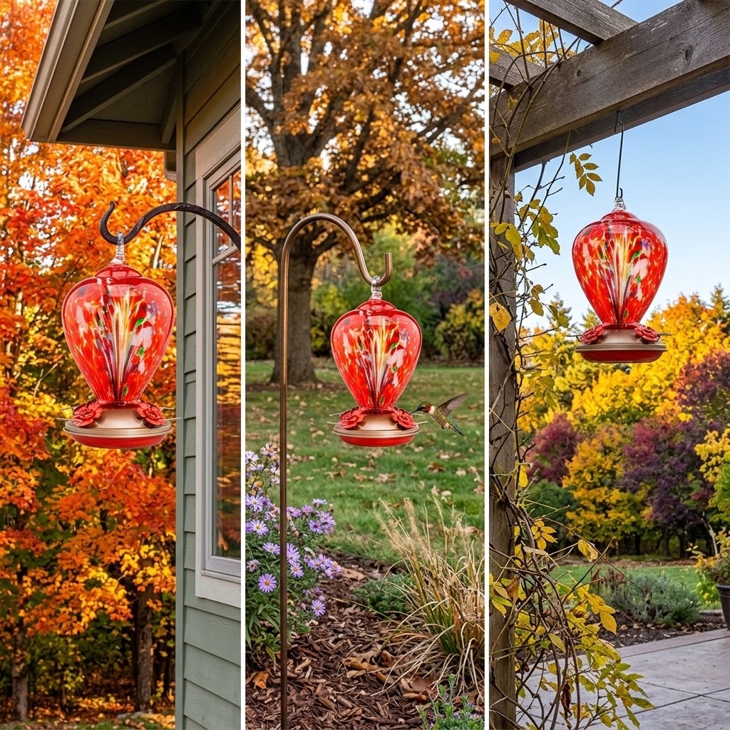 Crimson Calla Glass Hummingbird Feeder