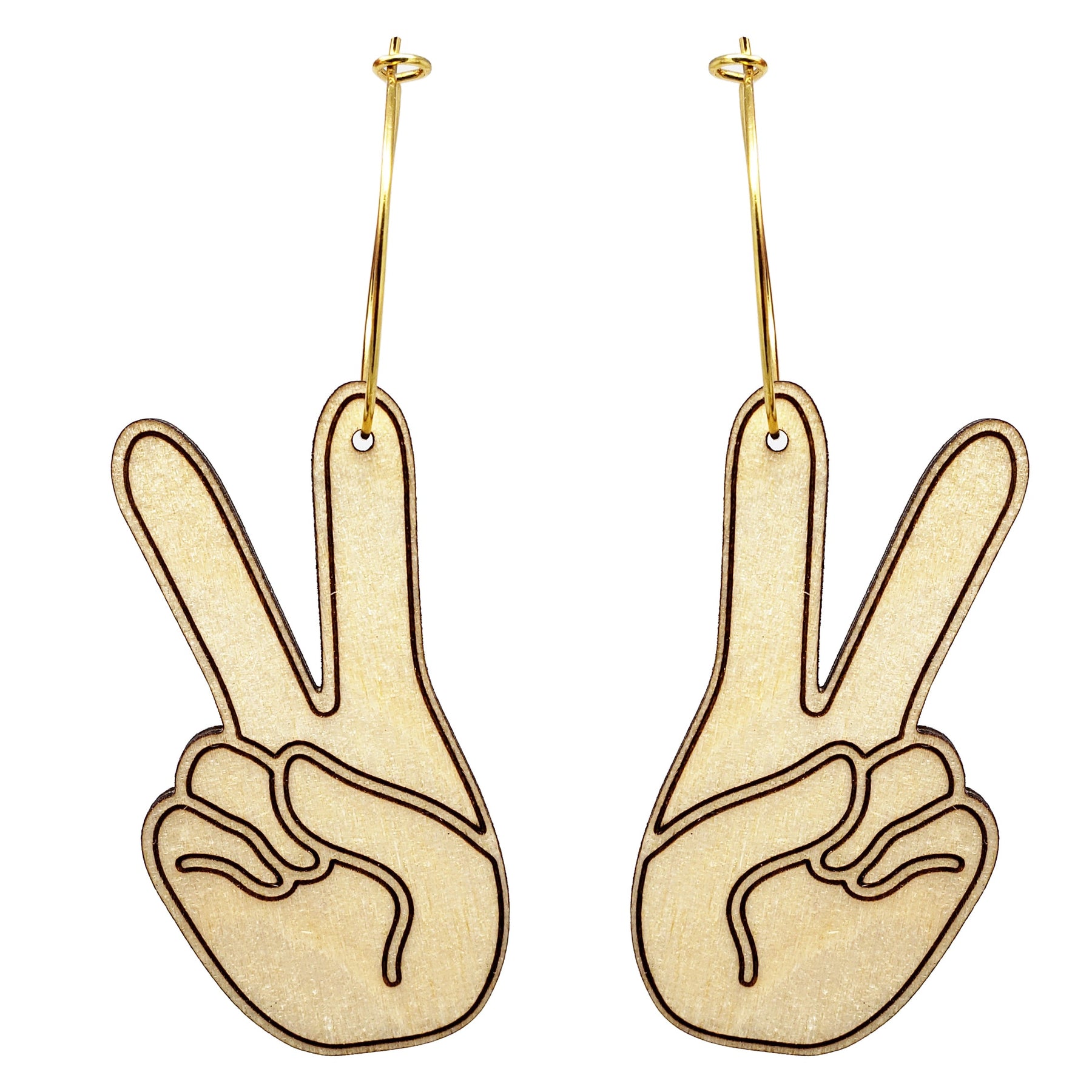 Additional view of Peace Sign Pride Hand Hoop Earrings hand painted on lightweight wood by LE CHIC MIAMI