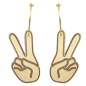 Additional view of Peace Sign Pride Hand Hoop Earrings hand painted on lightweight wood by LE CHIC MIAMI