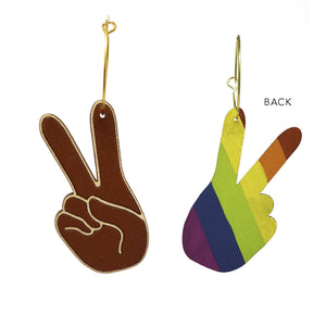 Black Peace Sign Pride Hand Hoop Earrings hand painted on lightweight wood by LE CHIC MIAMI