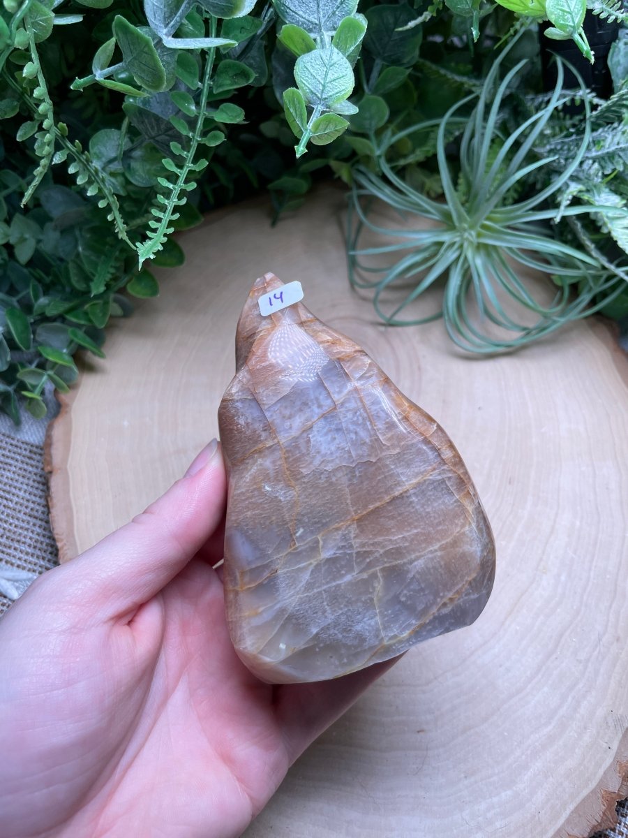 Peach Moonstone Flame detail view by Copper Ashes