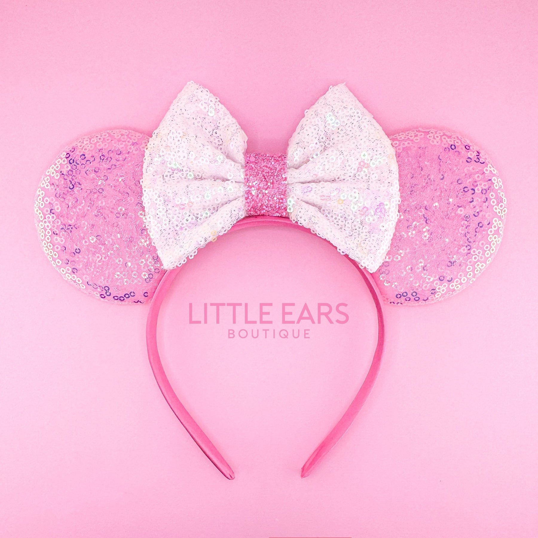 Pink & White Bow Iridescent Mickey Ears